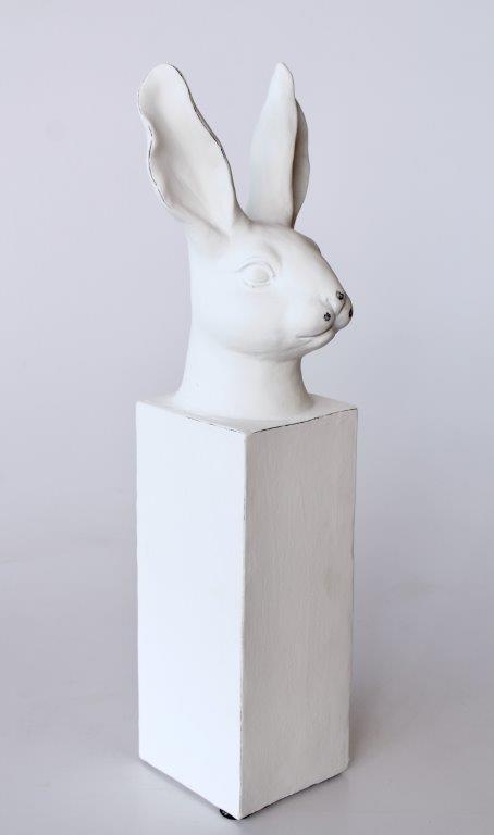 Tall White Bunny Head On Column